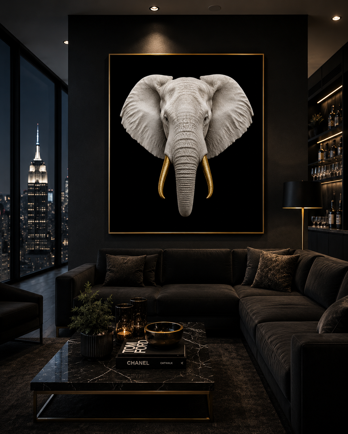 Digital Print Wall Art Elephant BLACK